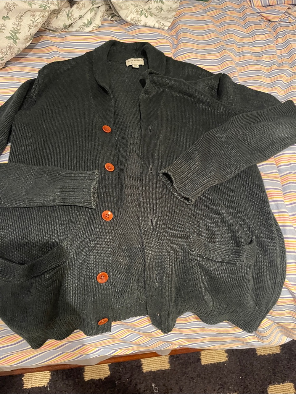 Club Monaco Dark Green Shawl Collar Cardigan with Brown Buttons